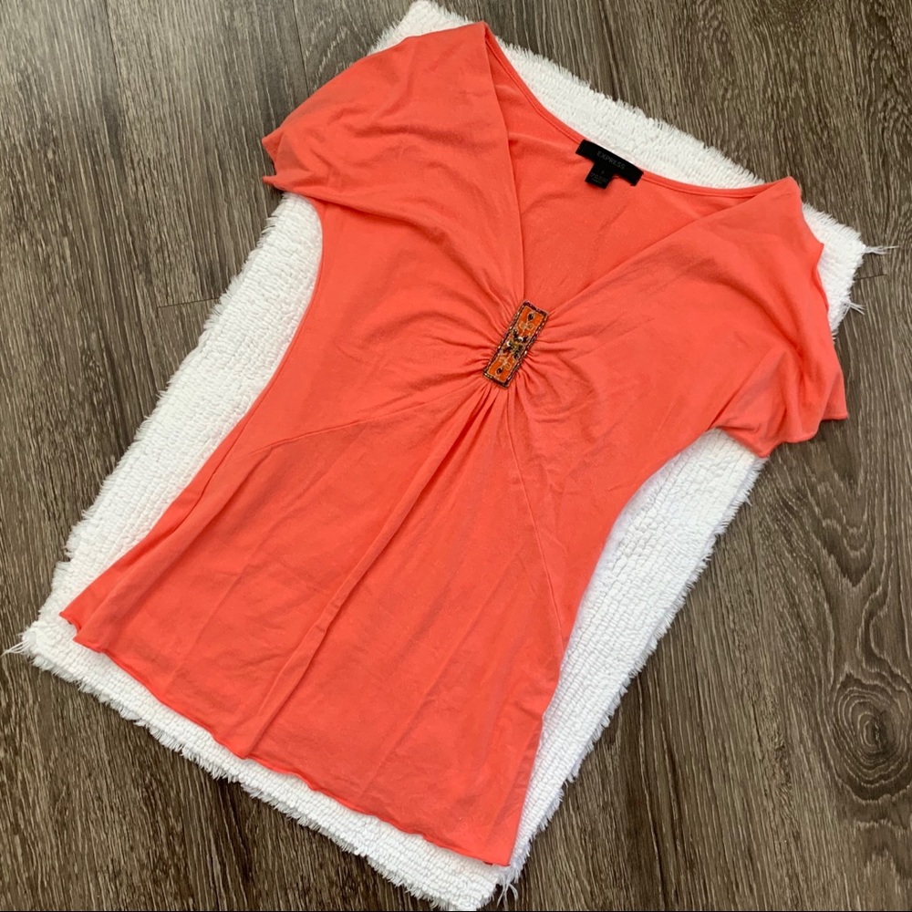 Express Coral Split Sleeve Top